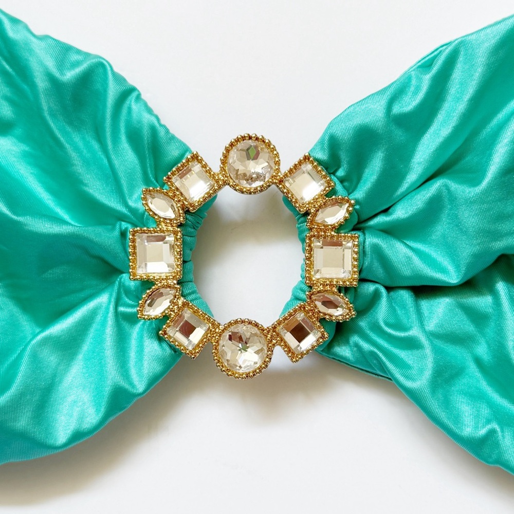 BEACH BUNNY TRAL GREEN SHOW & TELL CRYSTAL RHINESTONE RING STRAPLESS BIKINI SET - Picture 6 of 11